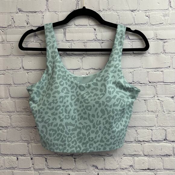 90 Degree Tops - 90 Degree Cropped Tank Top Blue Leopard Print Built In Bra Athletic Workout Gym